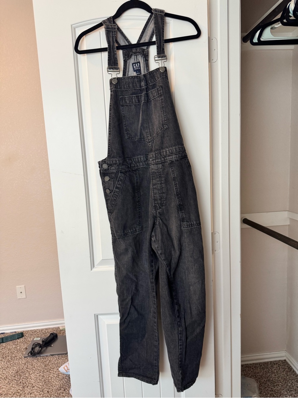 GAP Black/Gray Denim Overalls Jumpsuit